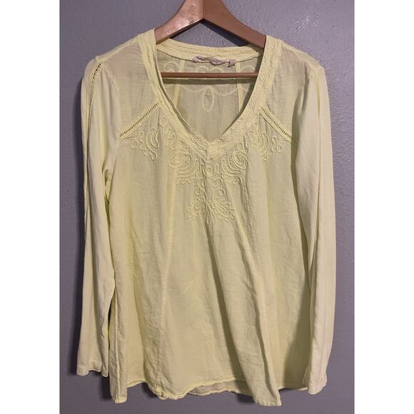 Soft Surroundings Womens Top Large Yellow Embroidered V Neck Long Sleeve Boho - Picture 1 of 7